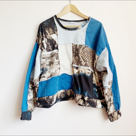 Zara Sweaters - zara oversized boxy patchwork denim collage top